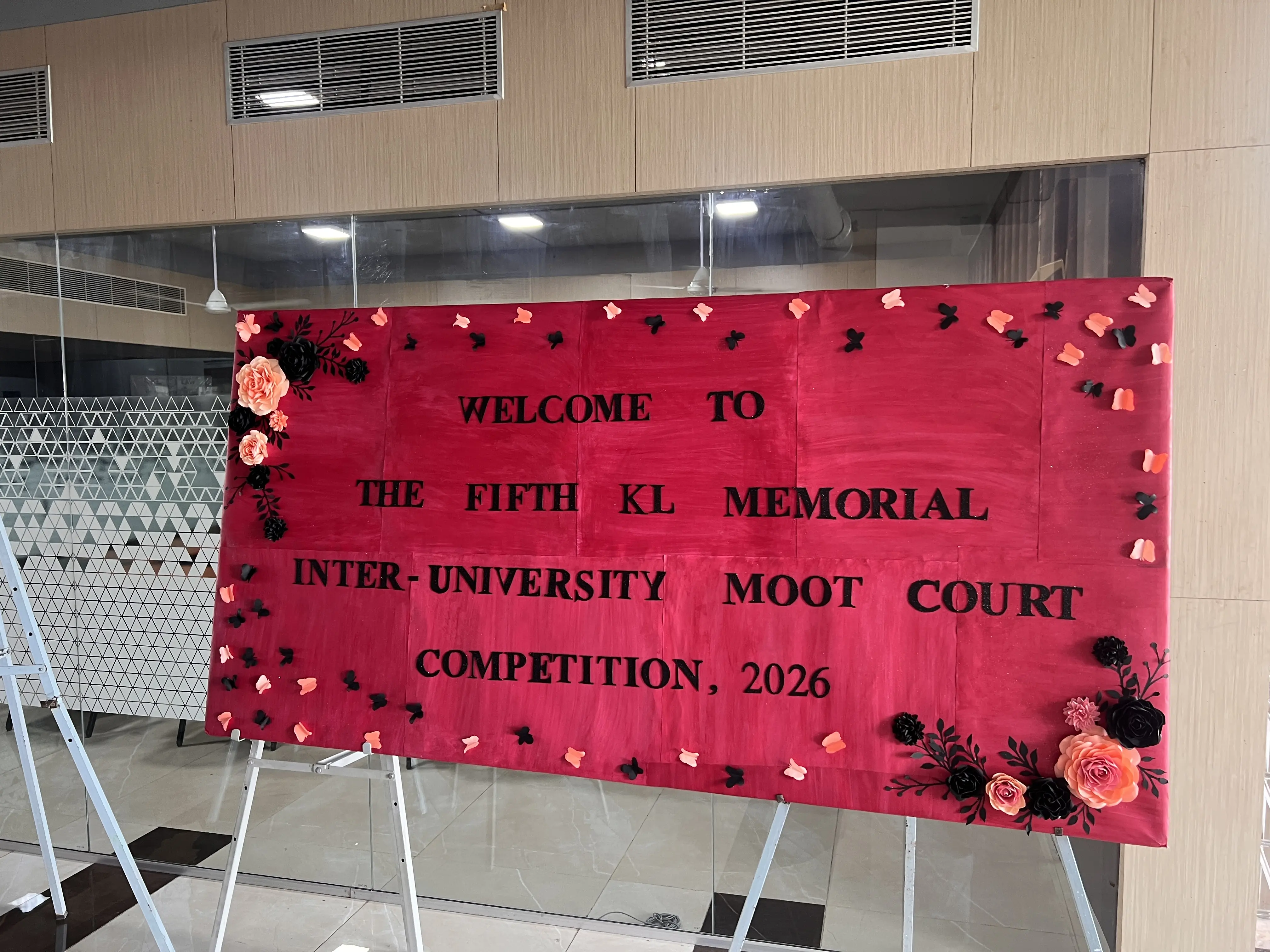 Welcome banner at KLU Moot Court entrance